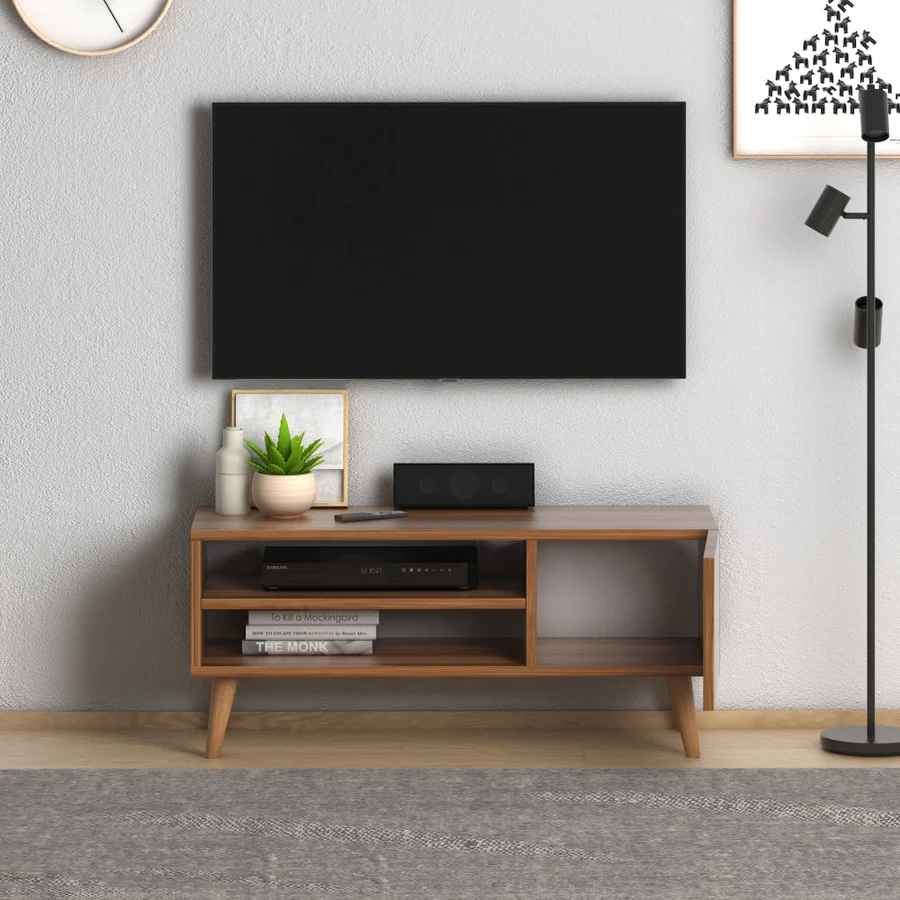 Home CanvasHome Canvas Porto Modern TV Stand with Wooden Legs - for Living Room - Walnut TV Unit 