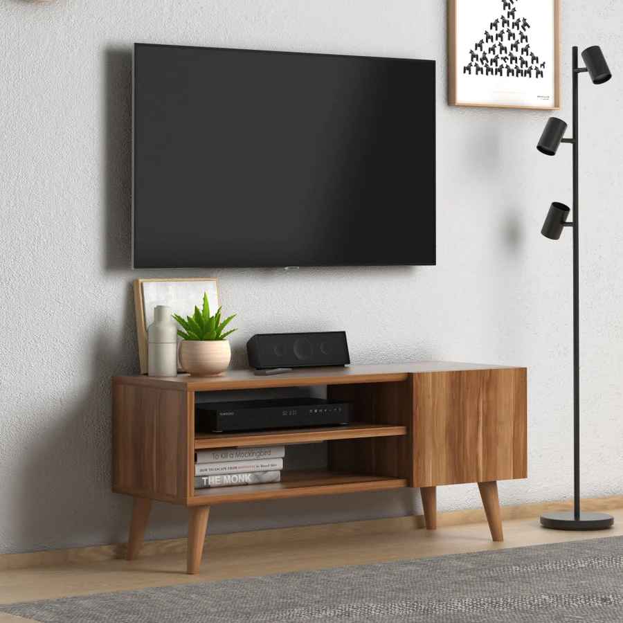 Home CanvasHome Canvas Porto Modern TV Stand with Wooden Legs - for Living Room - Walnut TV Unit 