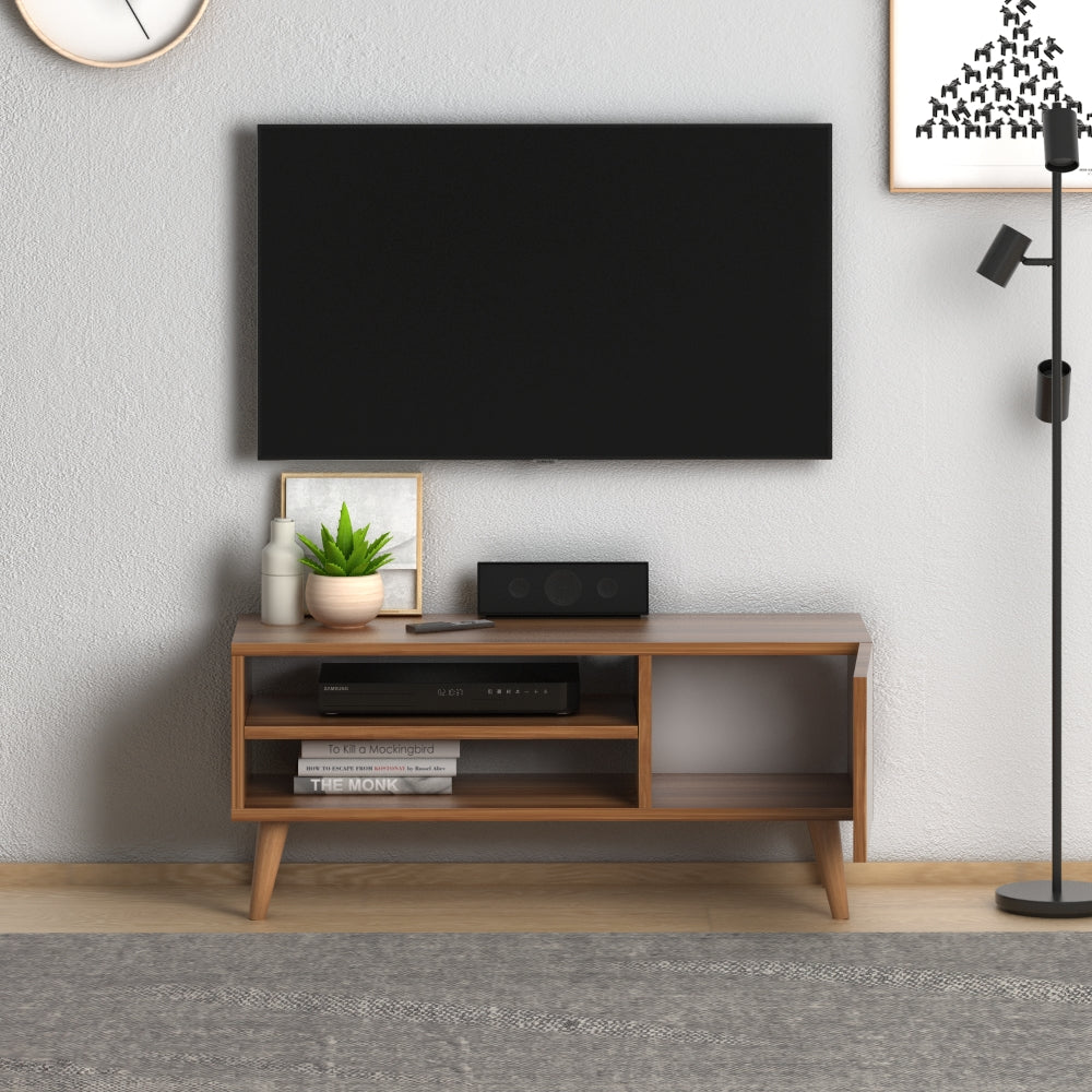 Home CanvasHome Canvas Porto Modern TV Stand with Wooden Legs - Living Room - White TV Unit 