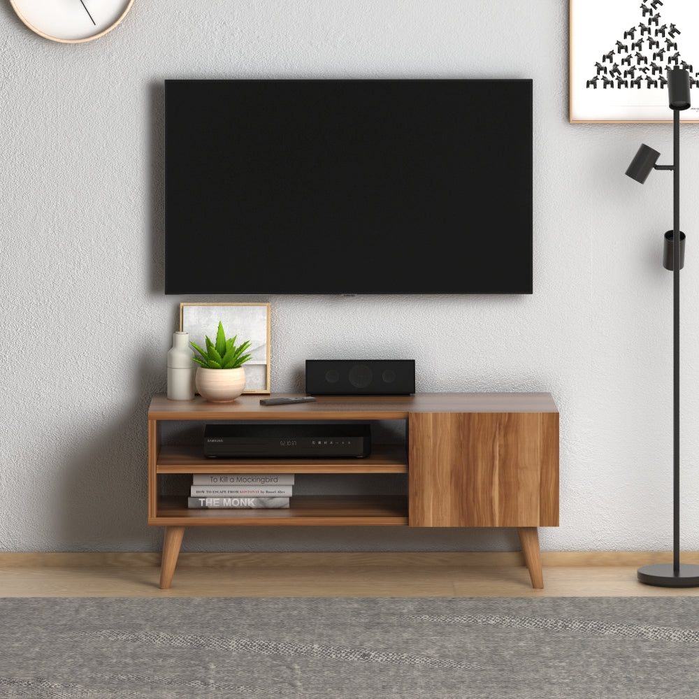 Home CanvasHome Canvas Porto Modern TV Stand with Wooden Legs - Living Room - White TV Unit 