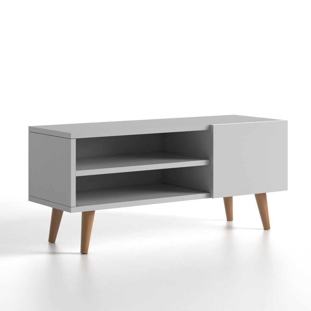 Home CanvasHome Canvas Porto Modern TV Stand with Wooden Legs - Living Room - White TV Unit 