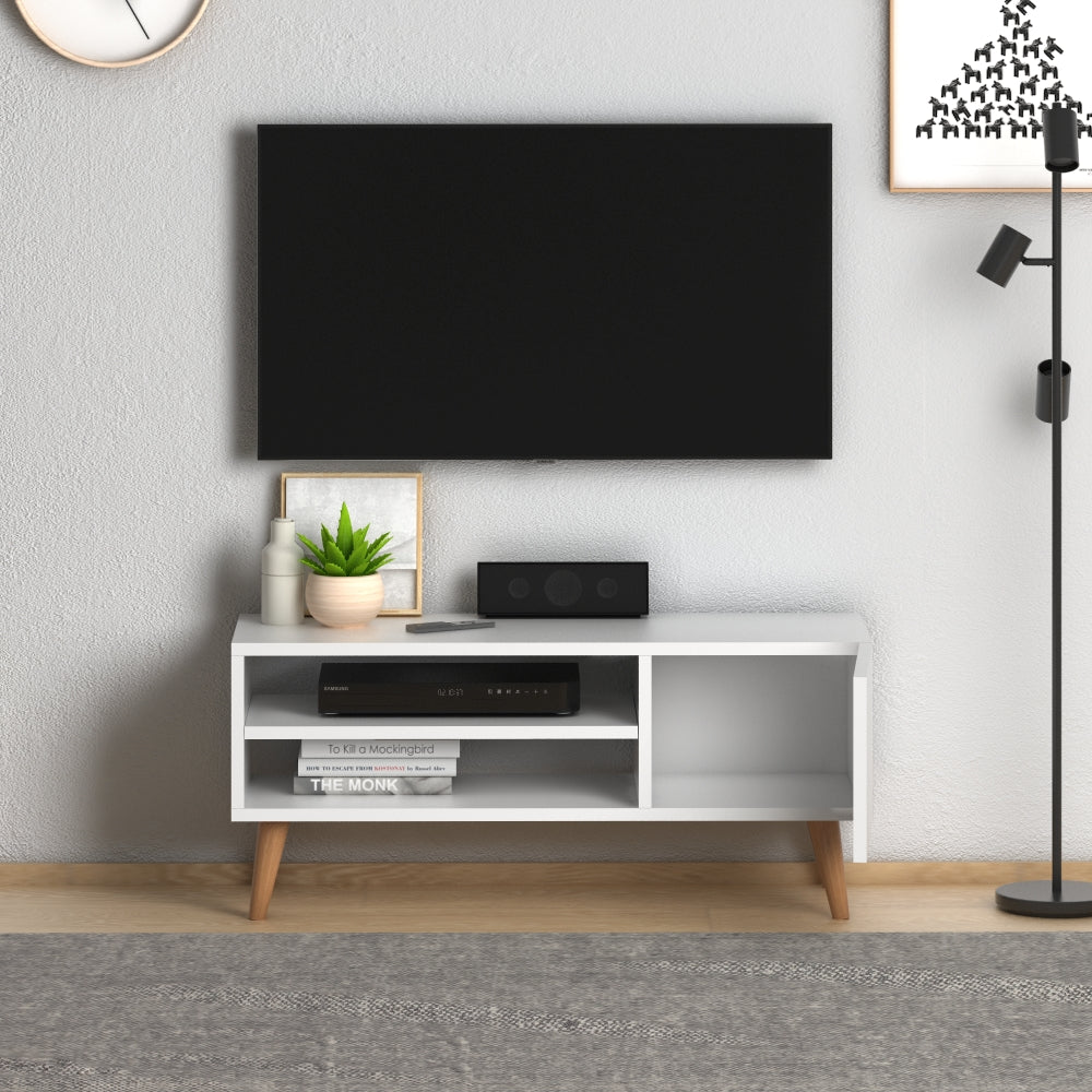 Home CanvasHome Canvas Porto Modern TV Stand with Wooden Legs - Living Room - White TV Unit 