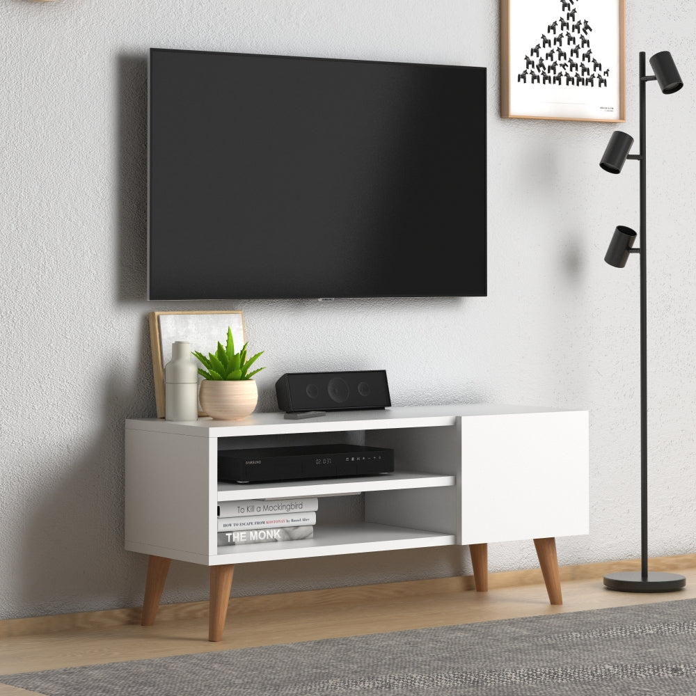 Home CanvasHome Canvas Porto Modern TV Stand with Wooden Legs - Living Room - White TV Unit White 