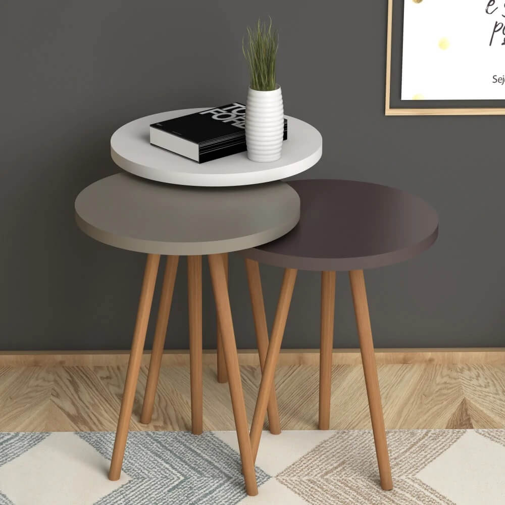 Home CanvasHome Canvas Roma Nested Coffee Table Set Of Three For Living Room Home Office Contemporary Stacking End Side Table Leisure Night Stand Wood Legs Telephone Table - Multi Color 2 Coffee Table 