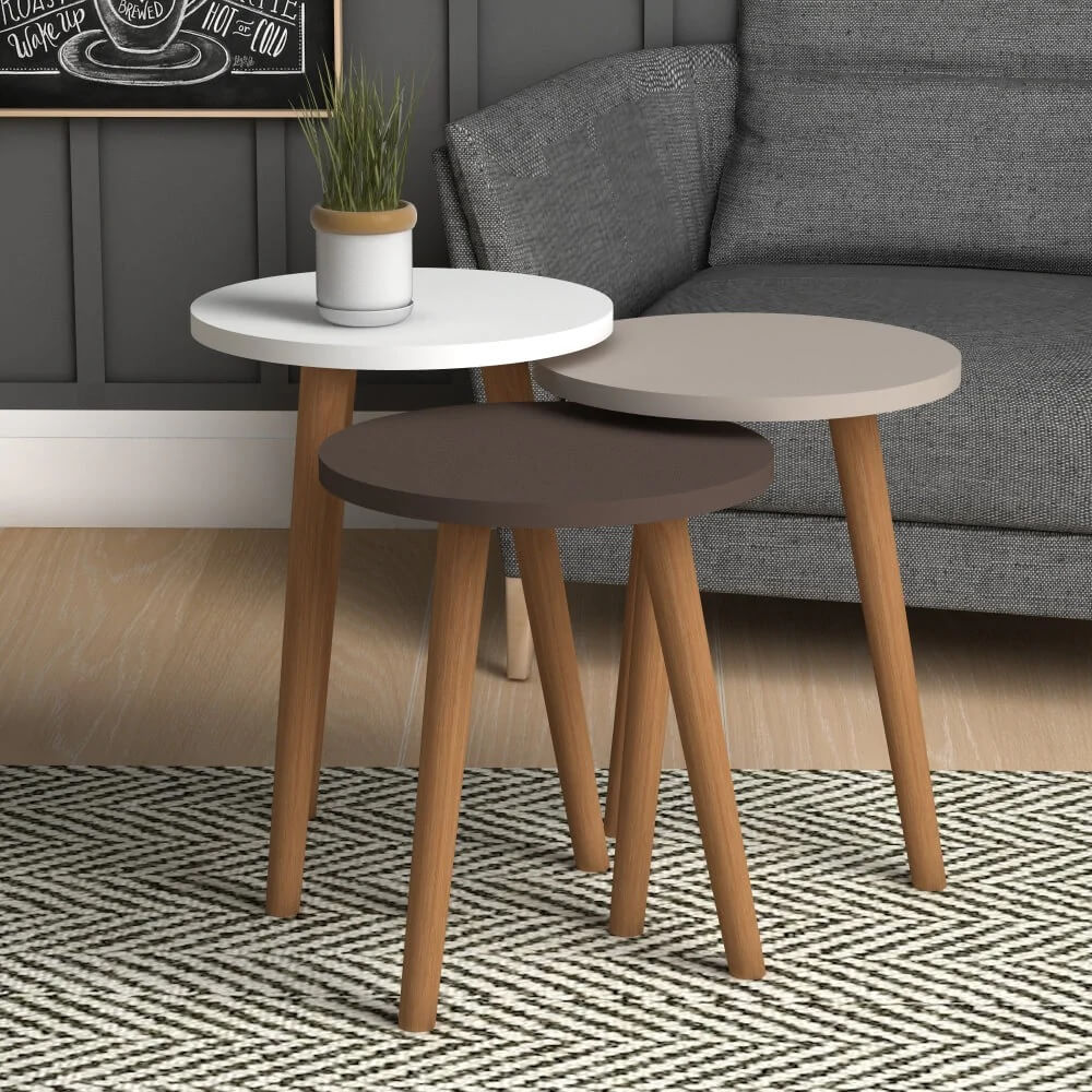 Home CanvasHome Canvas Roma Nested Coffee Table Set Of Three For Living Room Home Office Contemporary Stacking End Side Table Leisure Night Stand Wood Legs Telephone Table - Multi Color 2 Coffee Table 