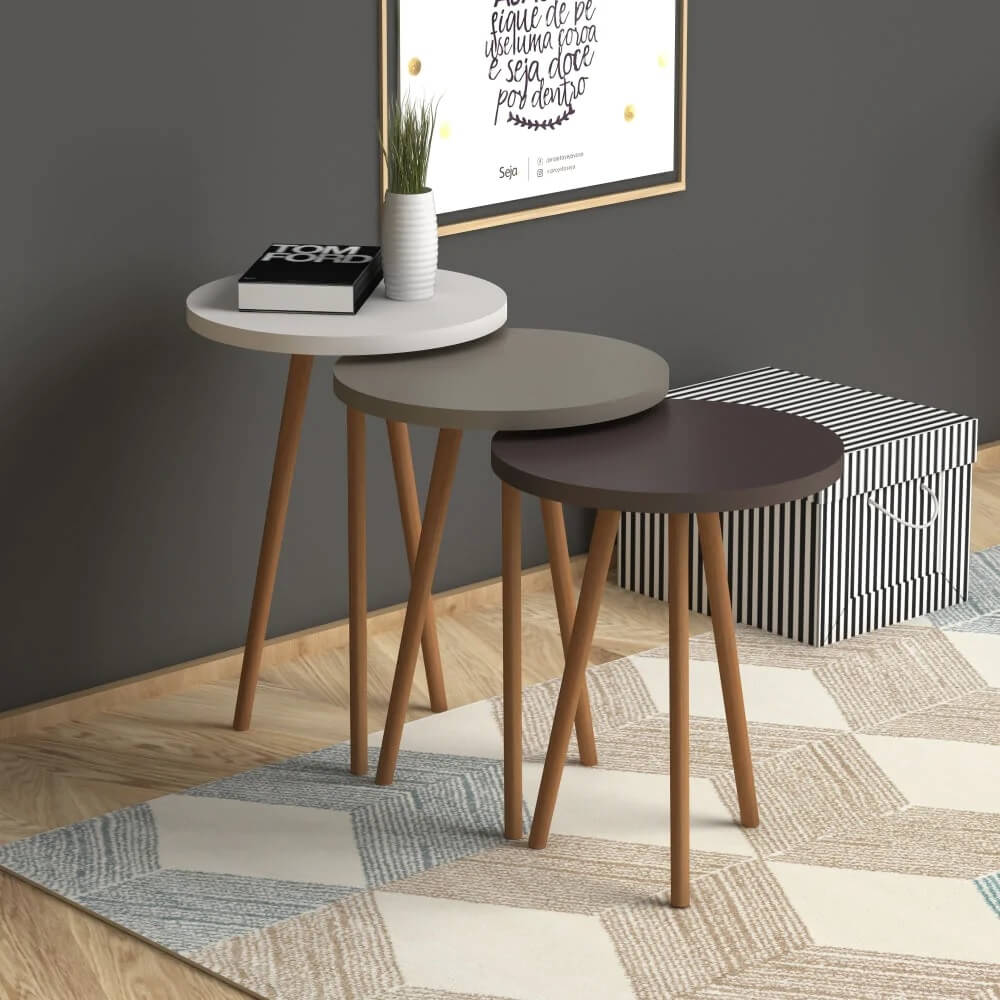 Home CanvasHome Canvas Roma Nested Coffee Table Set Of Three For Living Room Home Office Contemporary Stacking End Side Table Leisure Night Stand Wood Legs Telephone Table - Multi Color 2 Coffee Table 