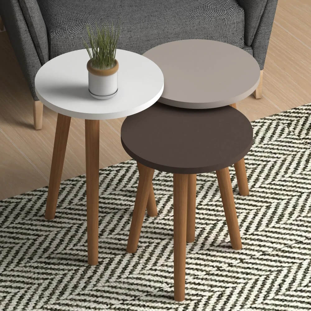 Home CanvasHome Canvas Roma Nested Coffee Table Set Of Three For Living Room Home Office Contemporary Stacking End Side Table Leisure Night Stand Wood Legs Telephone Table - Multi Color 2 Coffee Table 