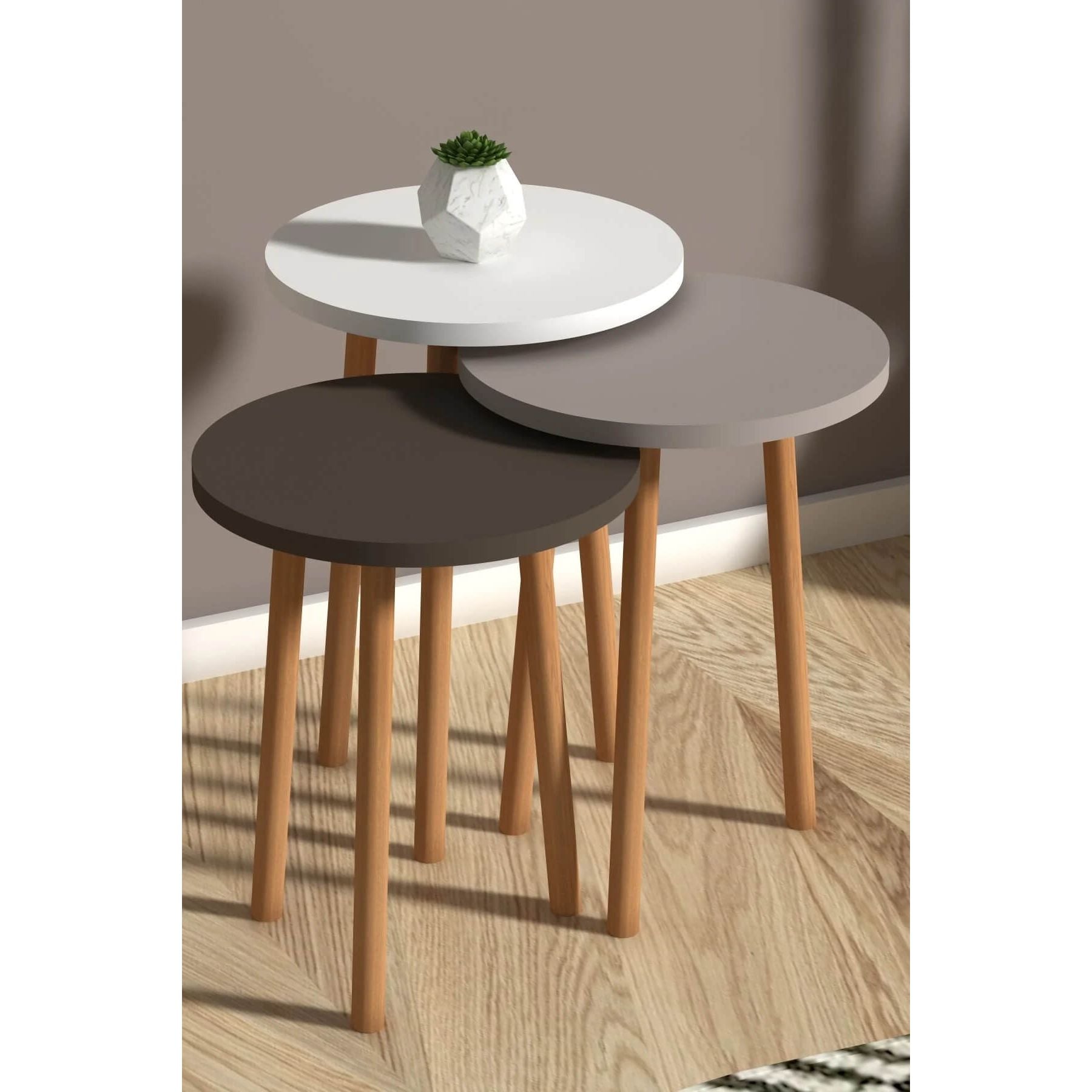 Home CanvasHome Canvas Roma Nested Coffee Table Set Of Three For Living Room Home Office Contemporary Stacking End Side Table Leisure Night Stand Wood Legs Telephone Table - Multi Color 2 Coffee Table 