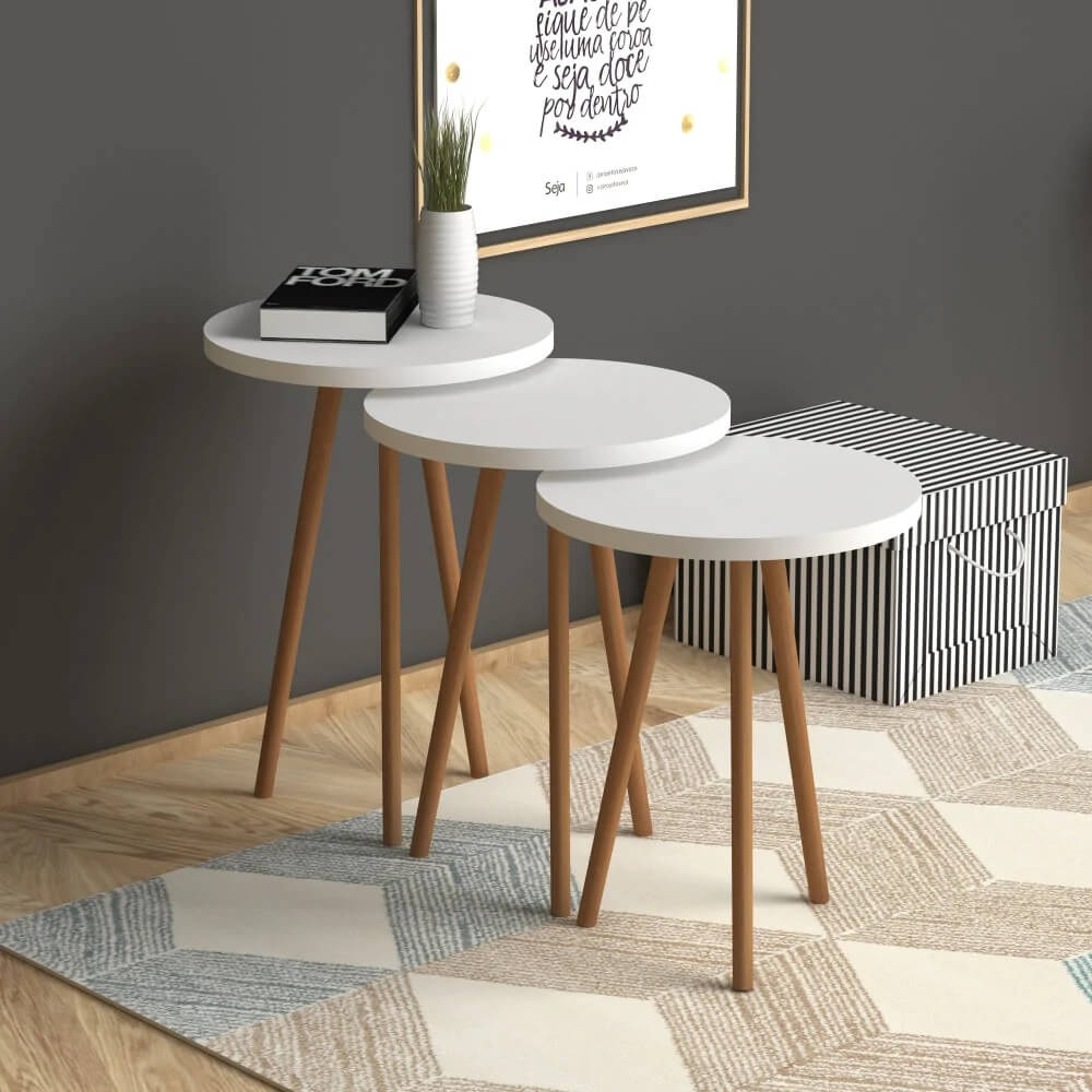 Home CanvasHome Canvas Roma Nested Coffee Table - Telephone Table - Wooden Legs - White Coffee Table 