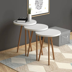 Home CanvasHome Canvas Roma Nested Coffee Table - Telephone Table - Wooden Legs - White Coffee Table 