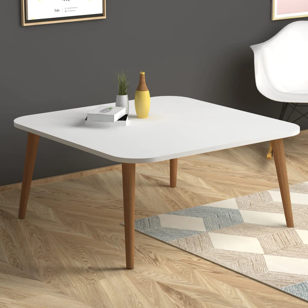 Home CanvasHome Canvas Square Centre Coffee Table with Wooden Legs - for Living Room Coffee Table 