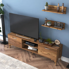 Home Canvas Furniture Trading LLC.Home Canvas Stand with Wall Shelf TV Unit with Bookshelf Modern Pedestal Design 150 cm - Walnut TV Stand 