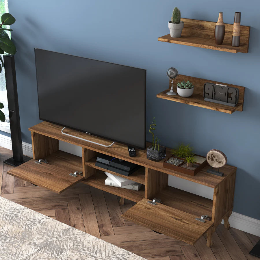 Home Canvas Furniture Trading LLC.Home Canvas Stand with Wall Shelf TV Unit with Bookshelf Modern Pedestal Design 150 cm - Walnut TV Stand 