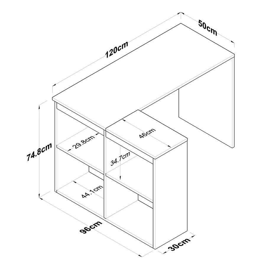 Home Canvas Furniture Trading LLC.Home Canvas Study Office Computer Desk Corner Table with 4 Shelves 120cm White - Walnut Computer Table 