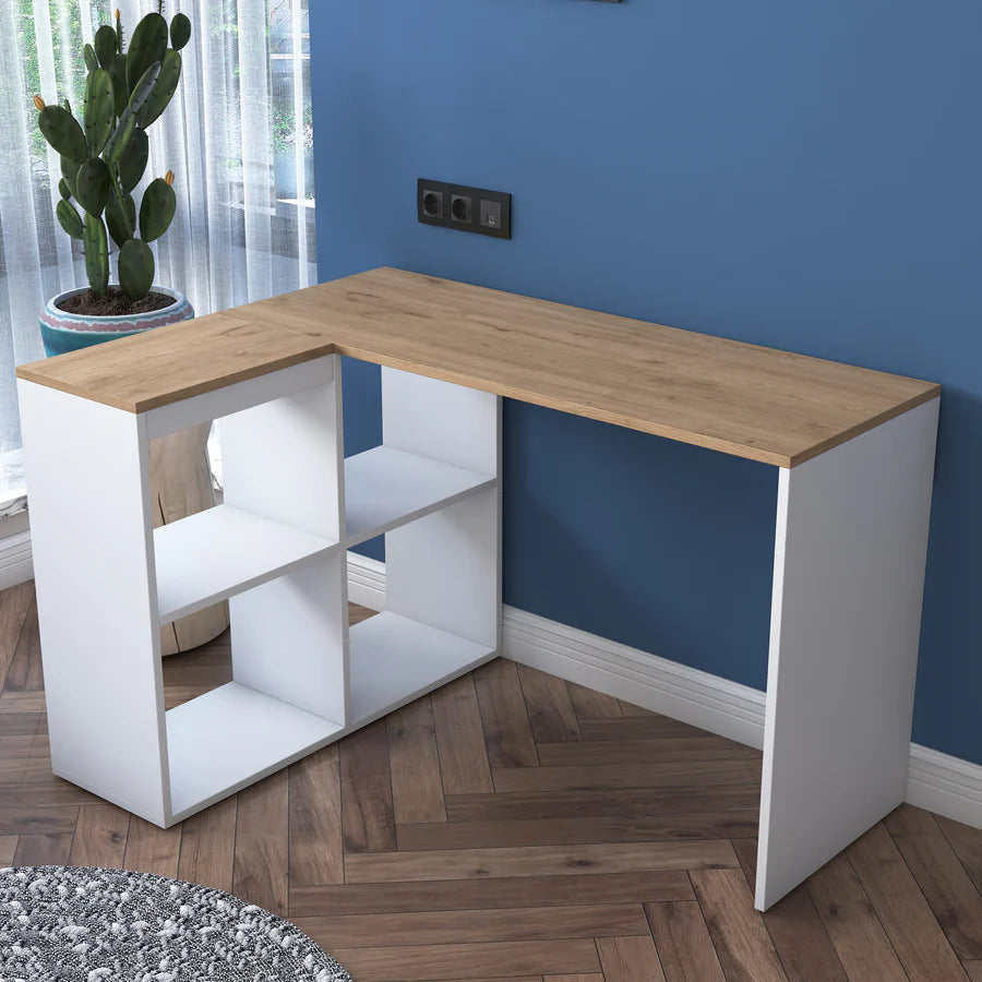 Home Canvas Furniture Trading LLC.Home Canvas Study Office Computer Desk Corner Table with 4 Shelves 120cm White - Walnut Computer Table 