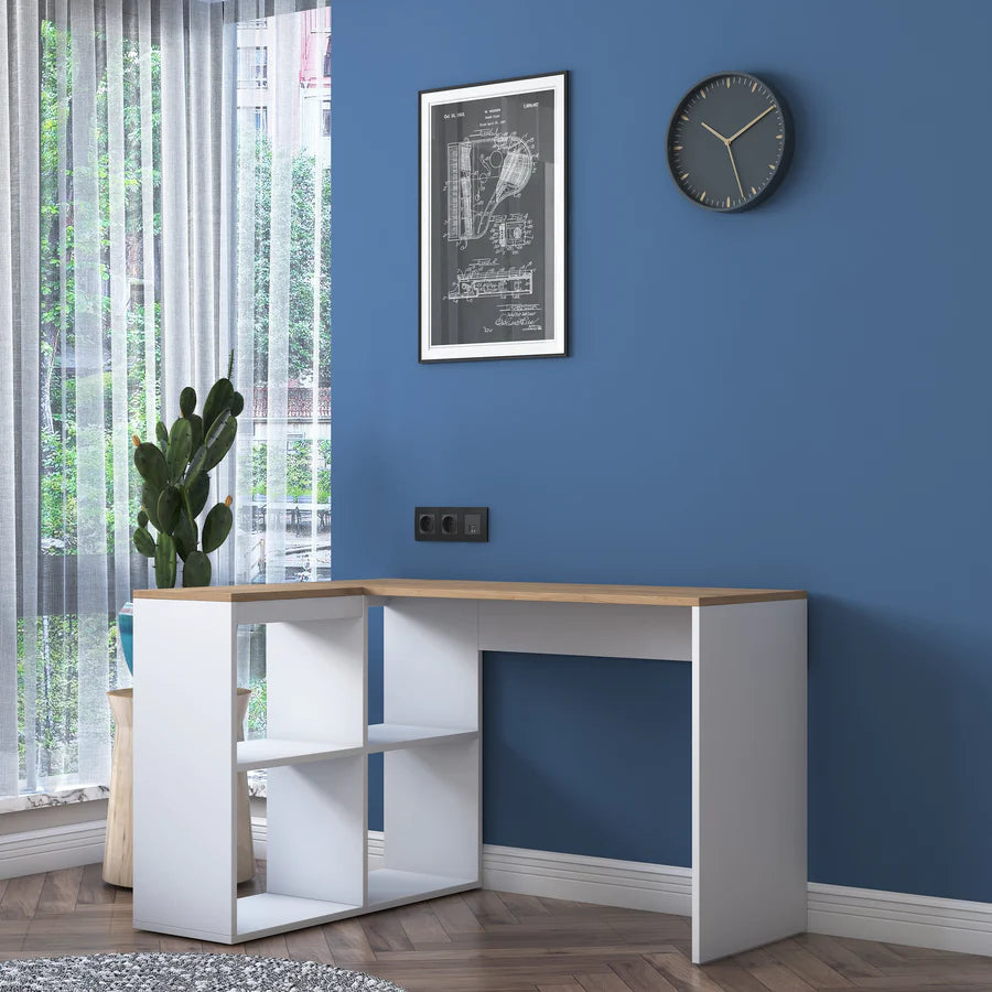 Home Canvas Furniture Trading LLC.Home Canvas Study Office Computer Desk Corner Table with 4 Shelves 120cm White - Walnut Computer Table 