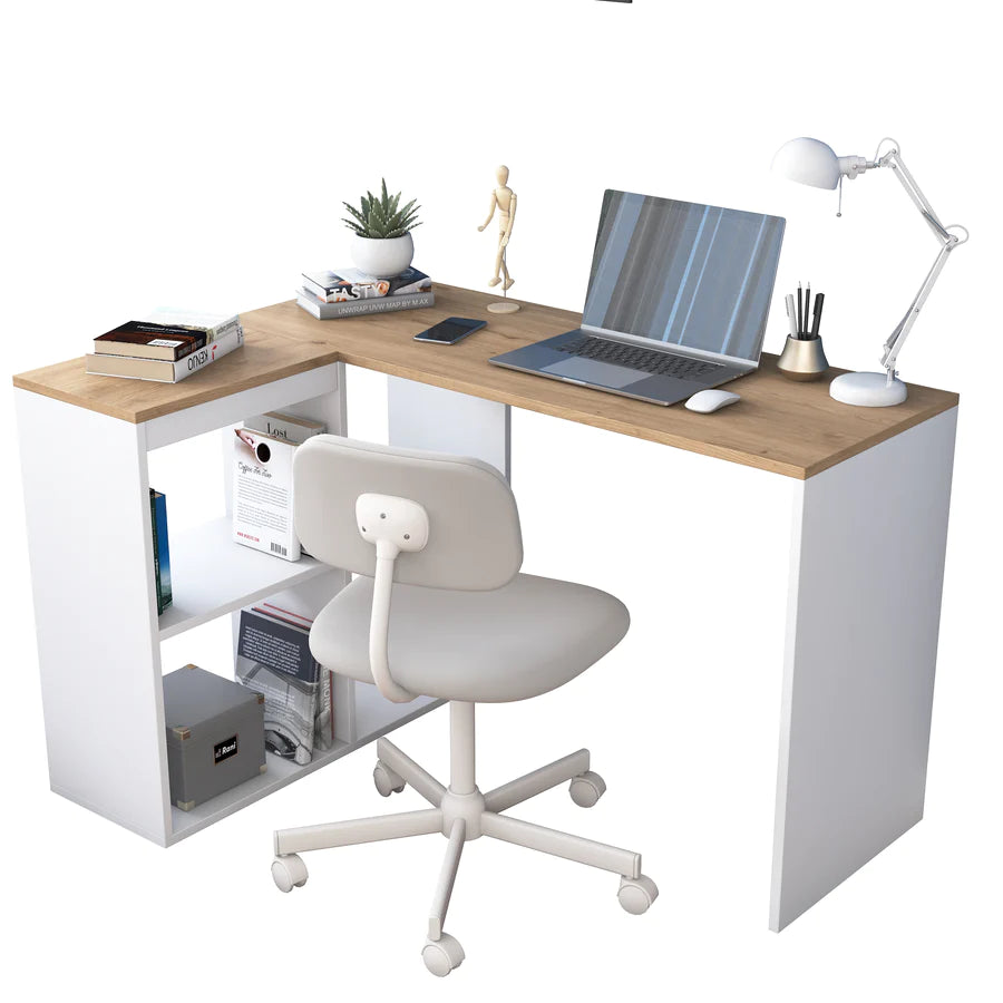 Home Canvas Furniture Trading LLC.Home Canvas Study Office Computer Desk Corner Table with 4 Shelves 120cm White - Walnut Computer Table 