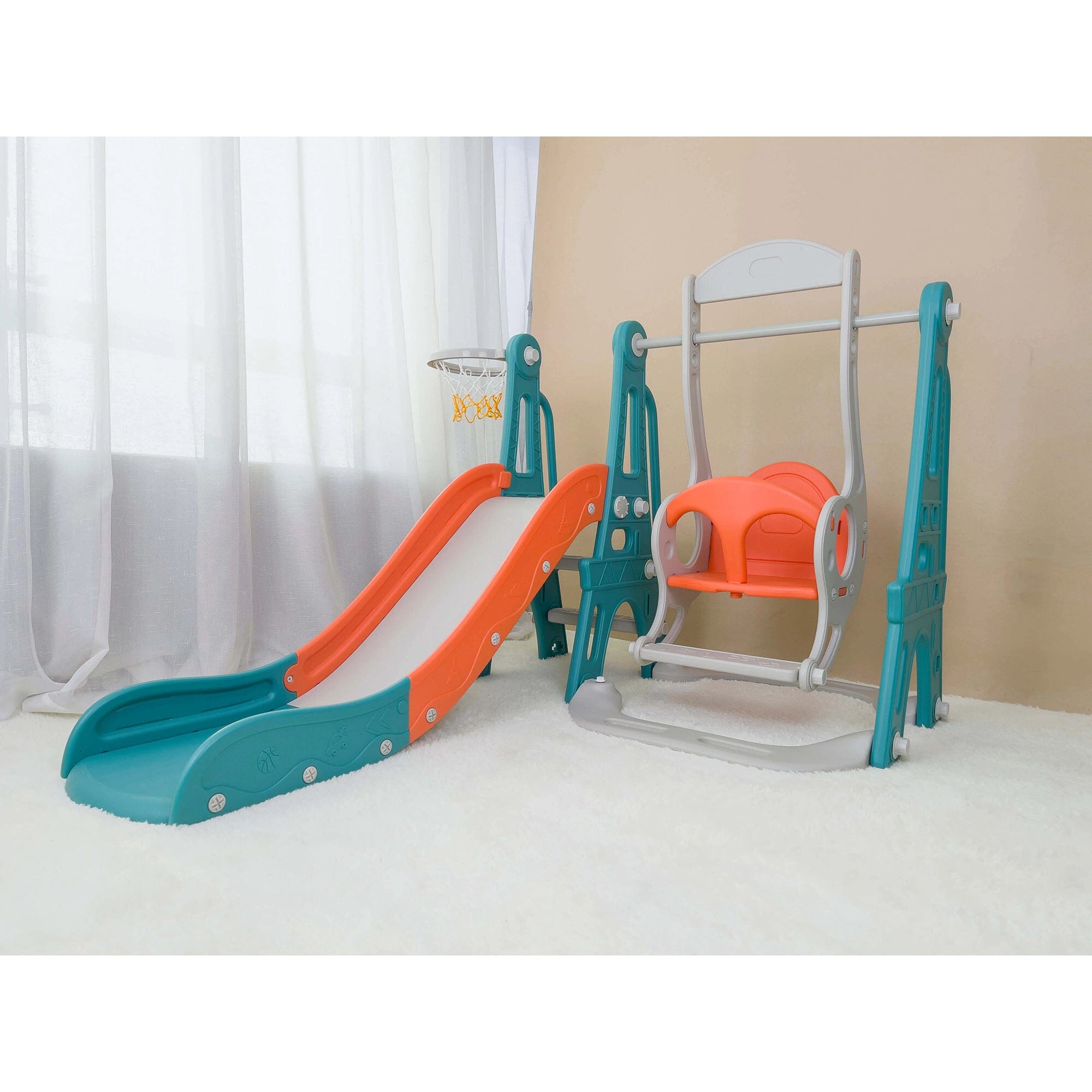 Home CanvasHome Canvas Toddler Climber And Swing Set | 3 In 1 Kids Play Climber Slide Playset Indoor Outdoor Playground Toy With Basketball Hoops Activity Center In Backyard -Multicolor (Large 3 In 1) Living Room Furniture Sets 