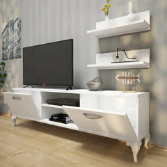 Home Canvas Furniture Trading LLC.Home Canvas TV Stand with Wall Shelf TV Unit with Bookshelf Modern Pedestal Design 150 cm - Walnut and White TV Stand 