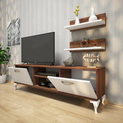 Home Canvas Furniture Trading LLC.Home Canvas TV Stand with Wall Shelf TV Unit with Bookshelf Modern Pedestal Design 150 cm - Walnut and White TV Stand 