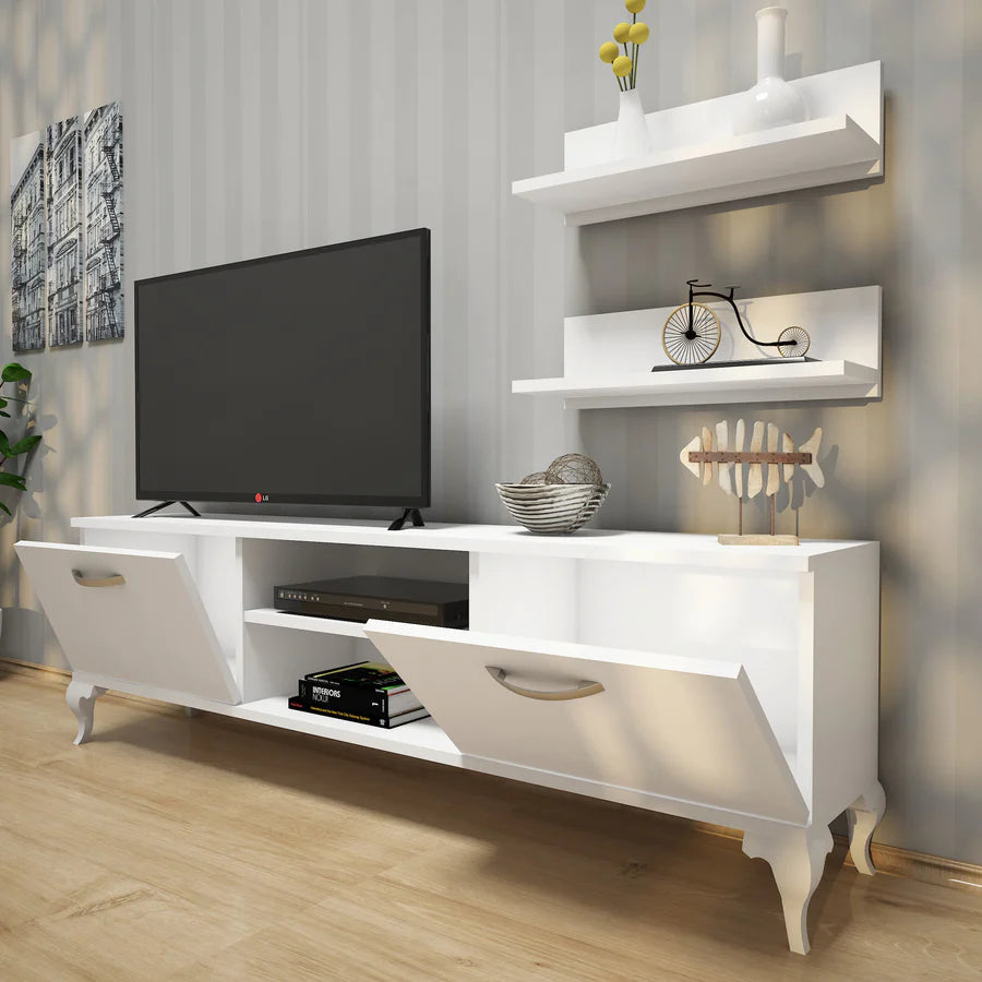 Home Canvas Furniture Trading LLC.Home Canvas TV Stand with Wall Shelf TV Unit with Bookshelf Modern Pedestal Design 150 cm - Walnut with White Leg TV Stand 
