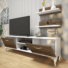 Home Canvas Furniture Trading LLC.Home Canvas TV Stand with Wall Shelf TV Unit with Bookshelf Modern Pedestal Design 150 cm - White and Antique Dark TV Stand 