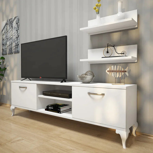 Home Canvas Furniture Trading LLC.Home Canvas TV Stand with Wall Shelf TV Unit with Bookshelf Modern Pedestal Design 150 cm - White TV Stand White 