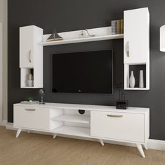 Home CanvasHome Canvas Tv Unit With Wall Shelf Tv Stand With Bookshelf Wall Mounted With Shelf Modern Leg 180 cm - White TV Unit 