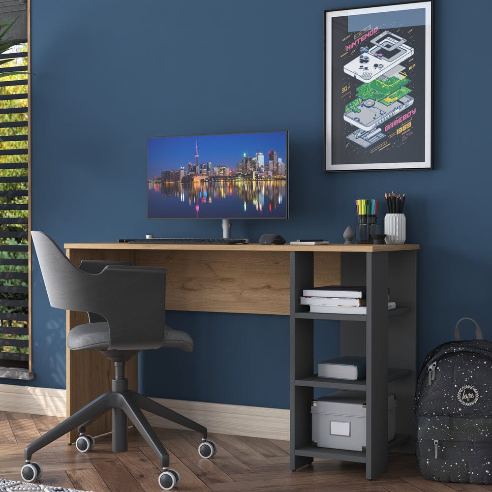 Home CanvasHome Canvas Working Office Home Office Computer Desk With Shelves - Walnut and Grey Computer Desk 