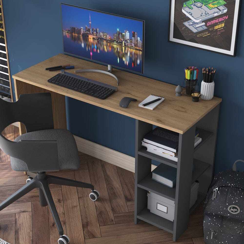 Home CanvasHome Canvas Working Office Home Office Computer Desk With Shelves - Walnut and Grey Computer Desk 