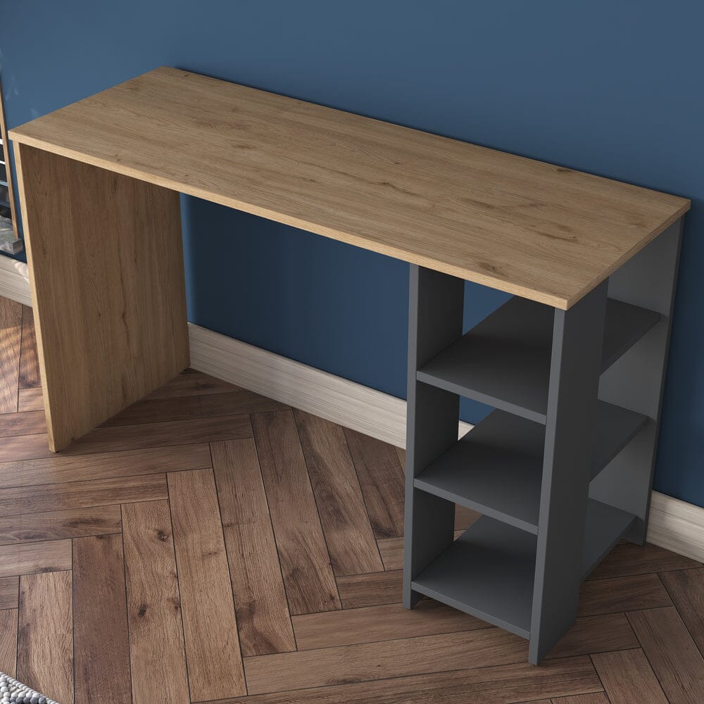 Home CanvasHome Canvas Working Office Home Office Computer Desk With Shelves - Walnut and Grey Computer Desk 