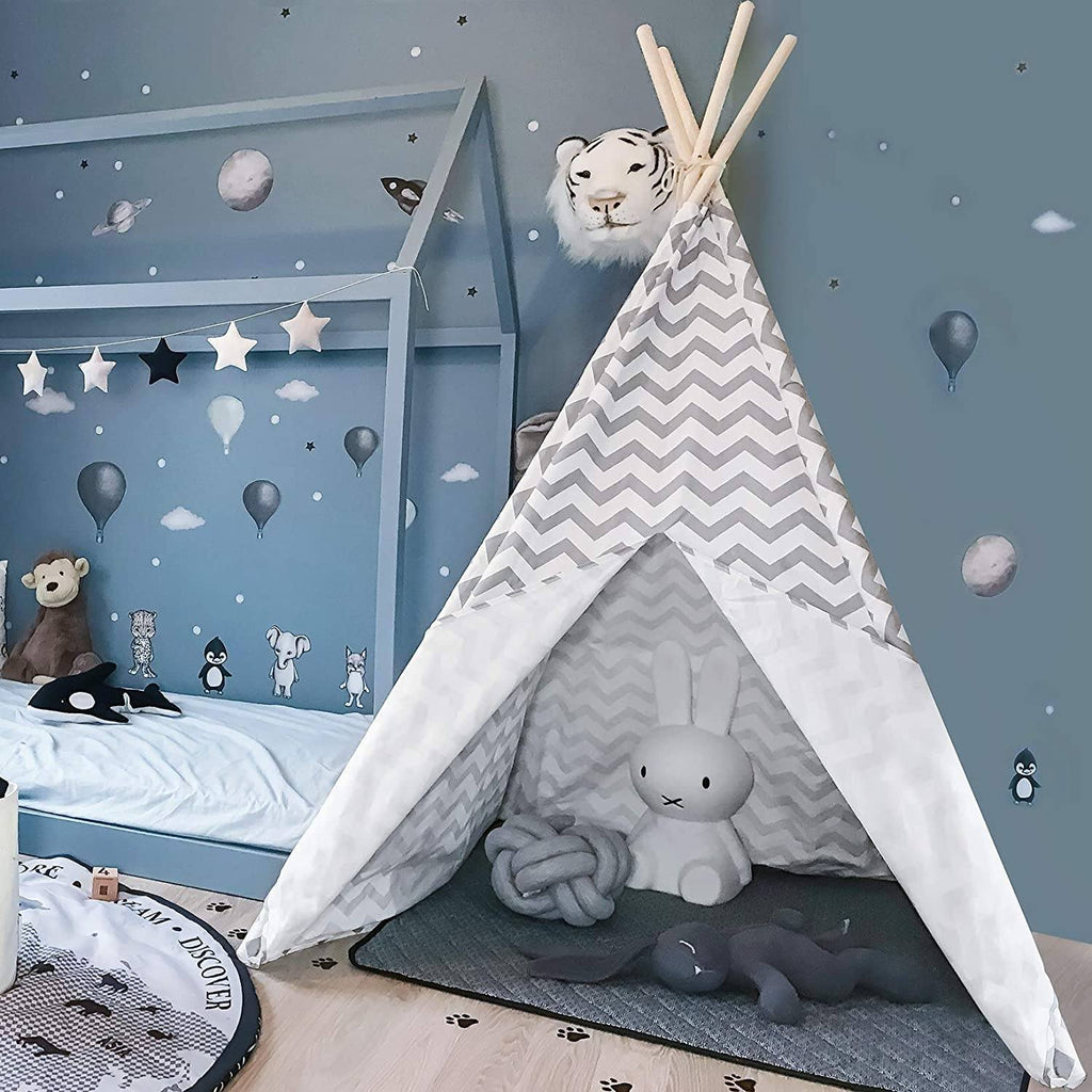 Home Canvas Furniture Trading LLC.Kids 4 walls teepee tent-Cloud Pink Play Tents Grey stripe 