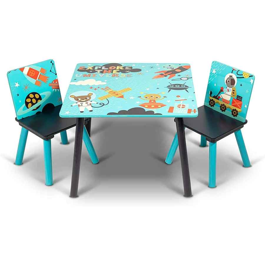Home Canvas Furniture Trading LLC.Little Explorer Kids Wooden Table and Chair Set for Kids, Blue Table Chair 