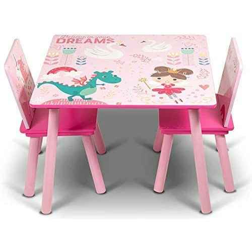 Home Canvas Furniture Trading LLC.Little Explorer Kids Wooden Table and Chair Set for Kids, Blue Table Chair Pink 