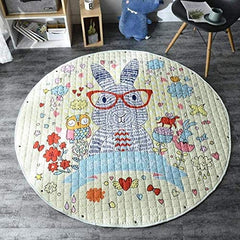 Home Canvas Furniture Trading LLC.Multipurpose Kids Area Rugs Bunny Pattern Round Portable Play Mat Large Rugs 