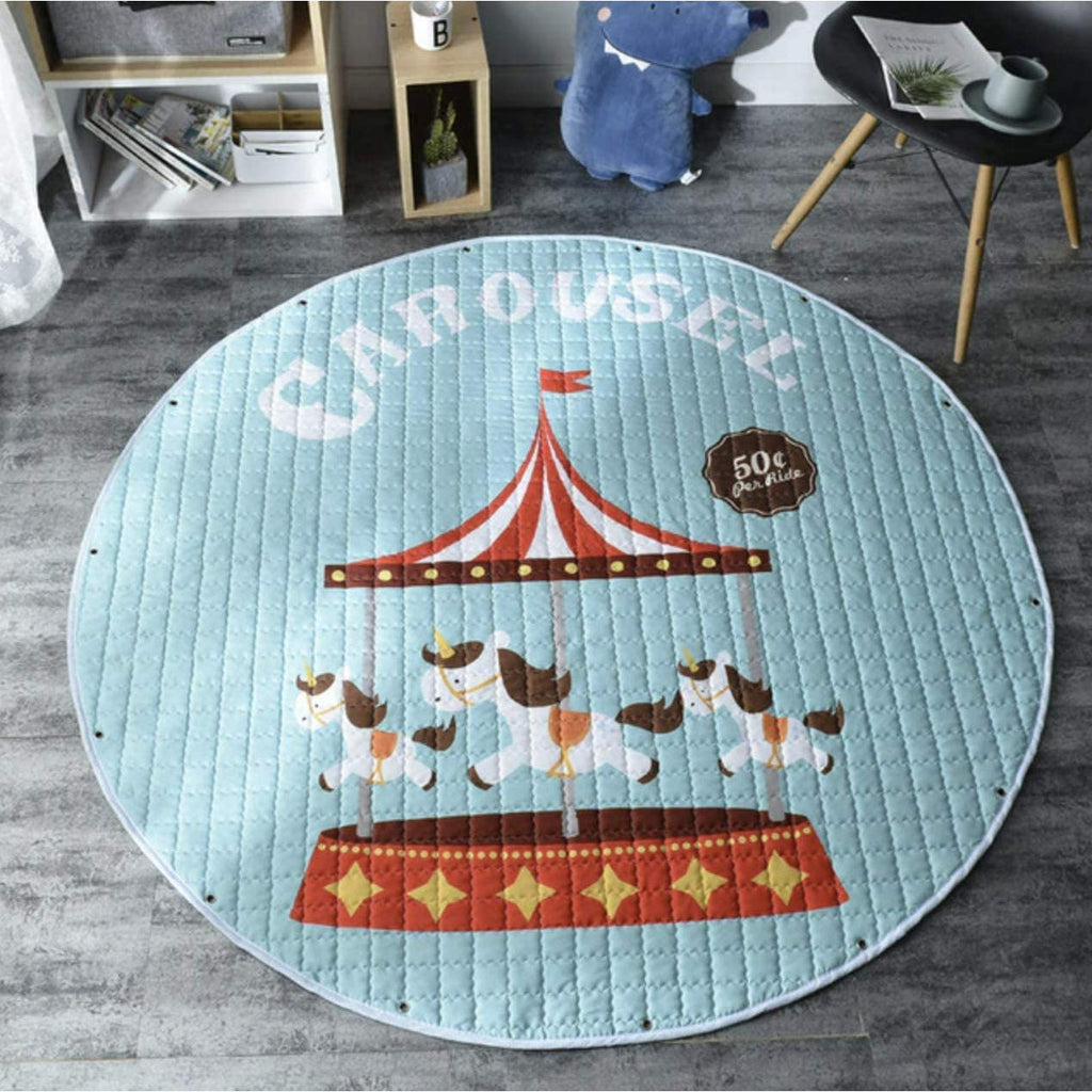 Home Canvas Furniture Trading LLC.Multipurpose Kids Area Rugs Bunny Pattern Round Portable Play Mat Large Rugs Blue 