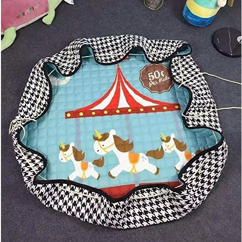 Home Canvas Furniture Trading LLC.Multipurpose Kids Area Rugs Cartoon Animal Carousel Pattern Round Portable Play Mat Large Rugs 