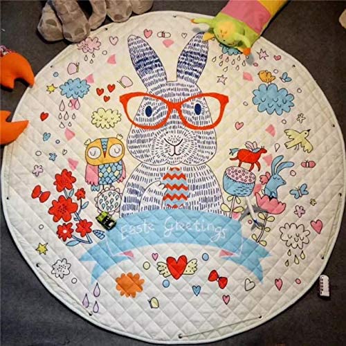 Home Canvas Furniture Trading LLC.Multipurpose Kids Area Rugs Cartoon Animal Carousel Pattern Round Portable Play Mat Large Rugs Bunny 