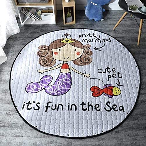 Home Canvas Furniture Trading LLC.Multipurpose Kids Area Rugs Mermaid Pattern Round Portable Play Mat Large Rugs 