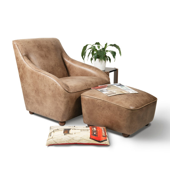 Home Canvas Furniture Trading LLC.Roxy Arm Chair With Ottoman - Brown Accent Chair 