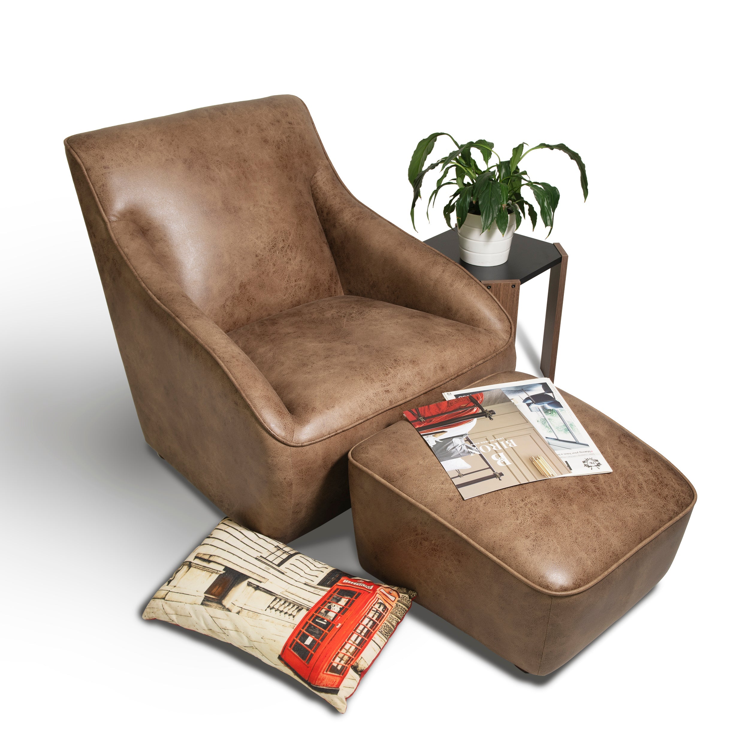 Home Canvas Furniture Trading LLC.Roxy Arm Chair With Ottoman - Brown Accent Chair 