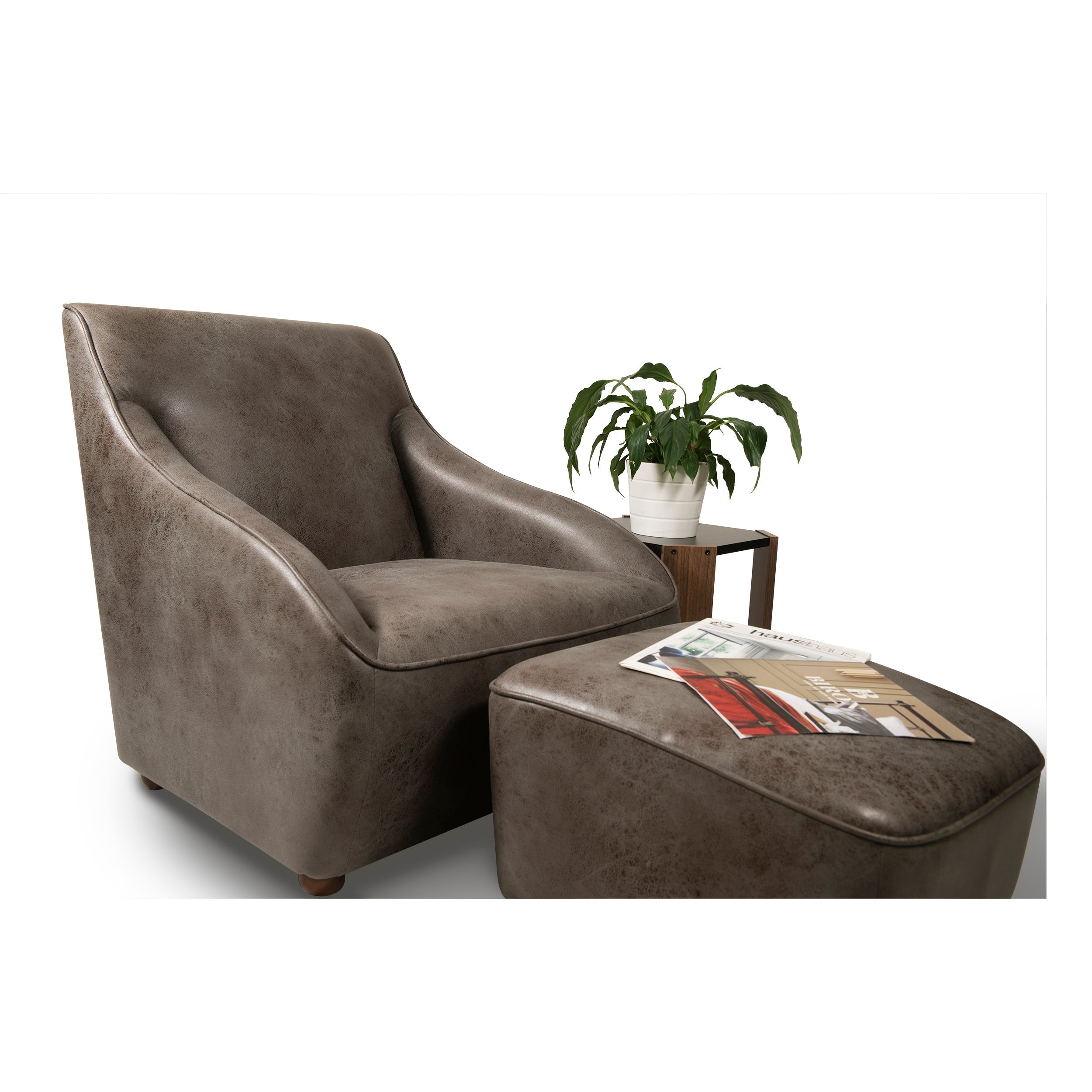 Home Canvas Furniture Trading LLC.Roxy Arm Chair With Ottoman - Brown Accent Chair 