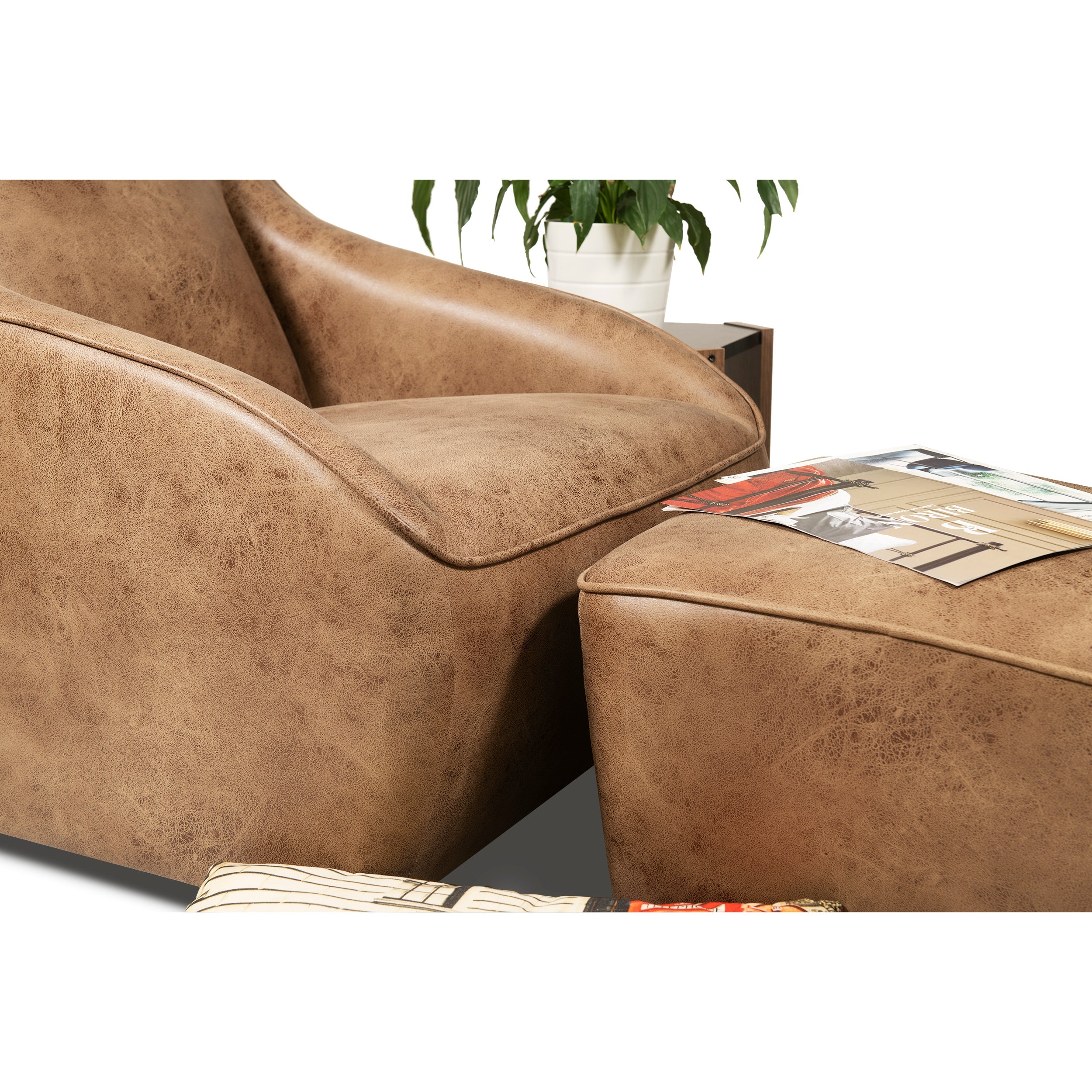 Home Canvas Furniture Trading LLC.Roxy Arm Chair With Ottoman - Brown Accent Chair 