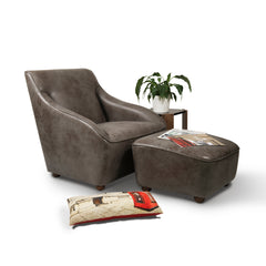 Home Canvas Furniture Trading LLC.Roxy Arm Chair With Ottoman - Brown Accent Chair Grey 