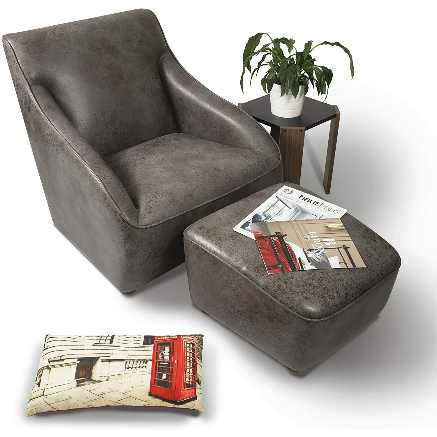 Home Canvas Furniture Trading LLC.Roxy Arm Chair With Ottoman - Grey Chairs 