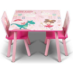 Home Canvas Furniture Trading LLC.Sunshine Unicorn Design Kids Wooden Table and Chairs Set for Kids, Pink Table Chair 
