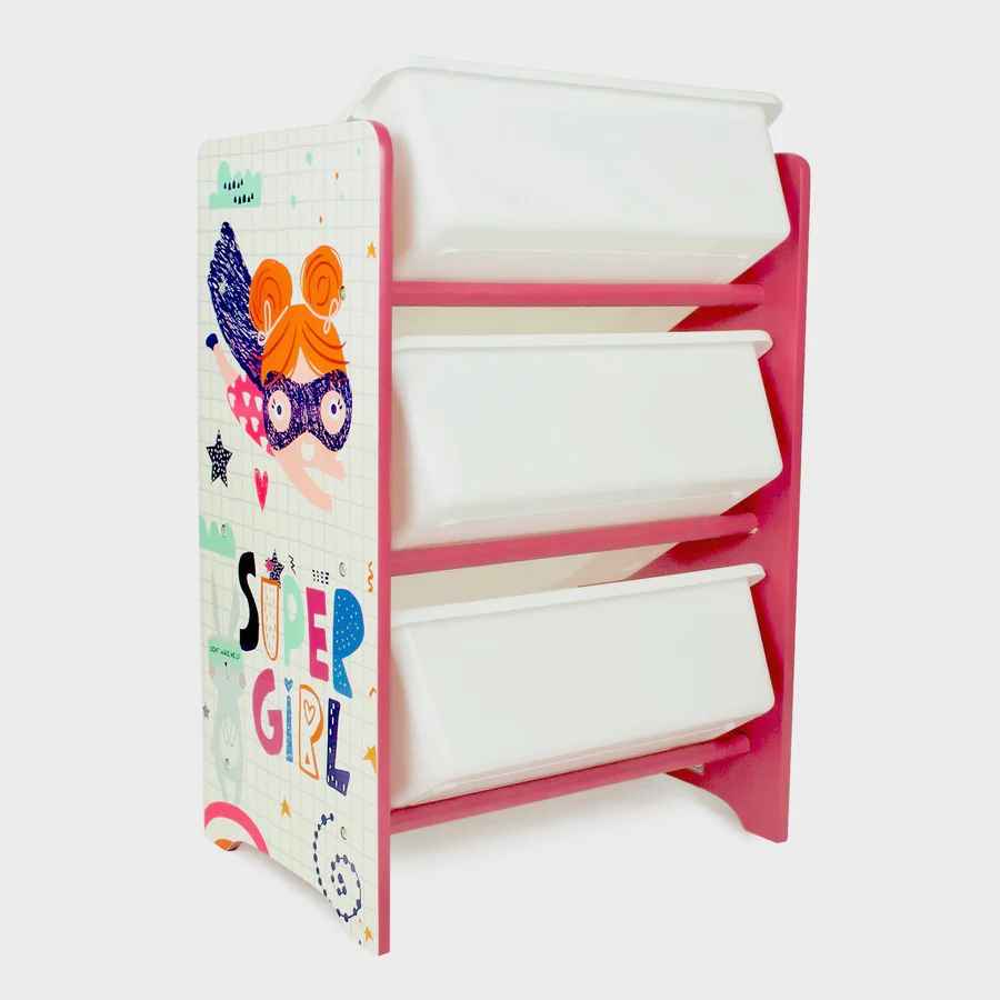 Home Canvas Furniture Trading LLC.Super Girl Toy Storage 3Bins Organizer For Kids Play Room Pink Kids Storage 