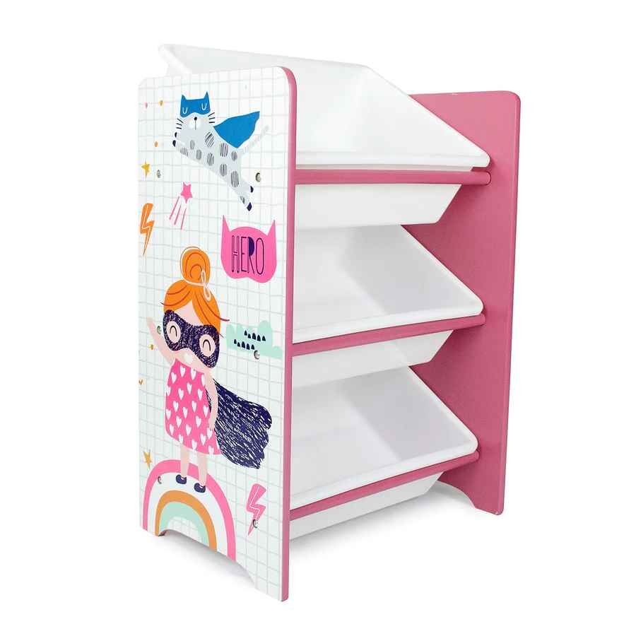Home Canvas Furniture Trading LLC.Super Girl Toy Storage 3Bins Organizer For Kids Play Room Pink Kids Storage 
