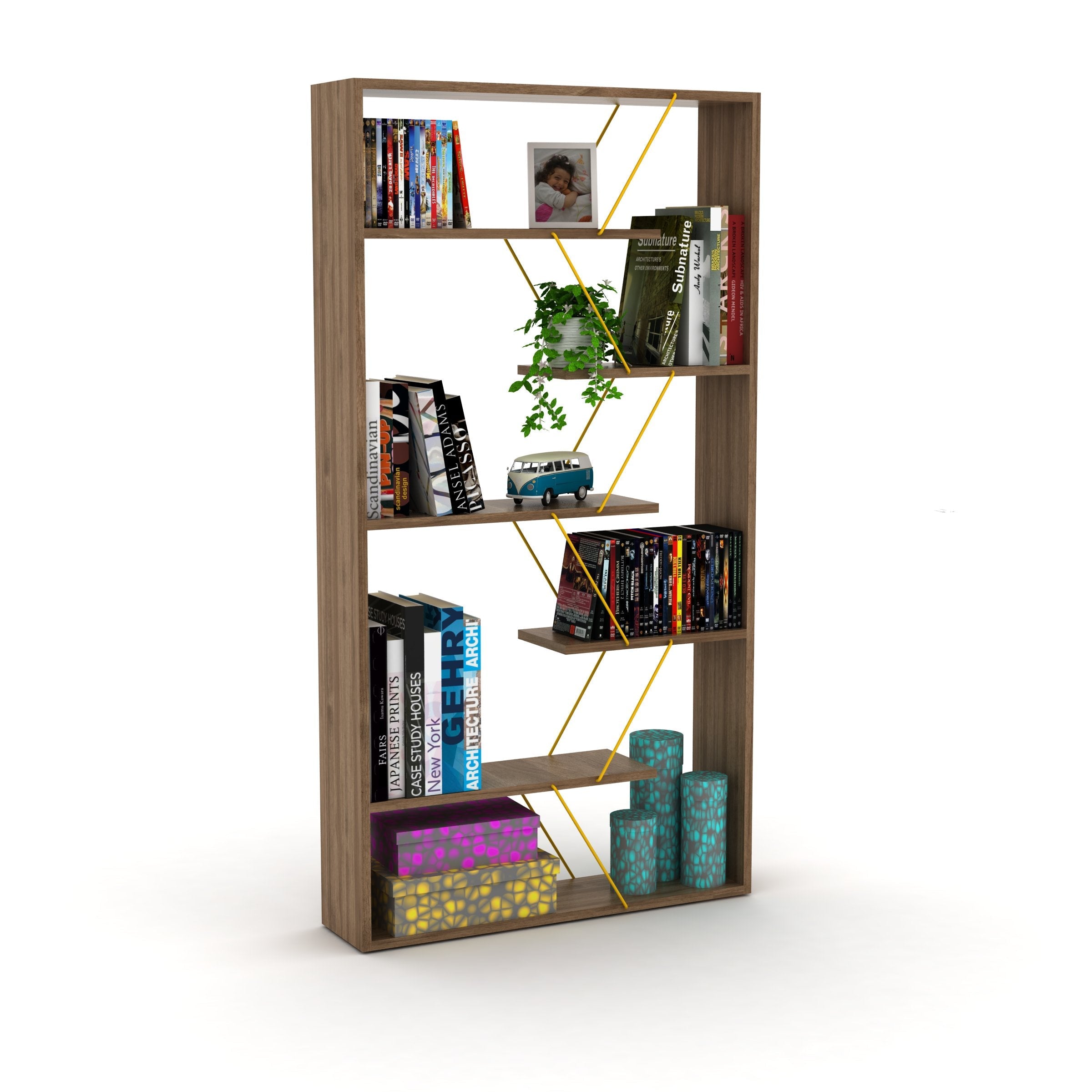 Home Canvas Furniture Trading LLC.Tars Book Shelf - Walnut/Yellow Book Shelf 
