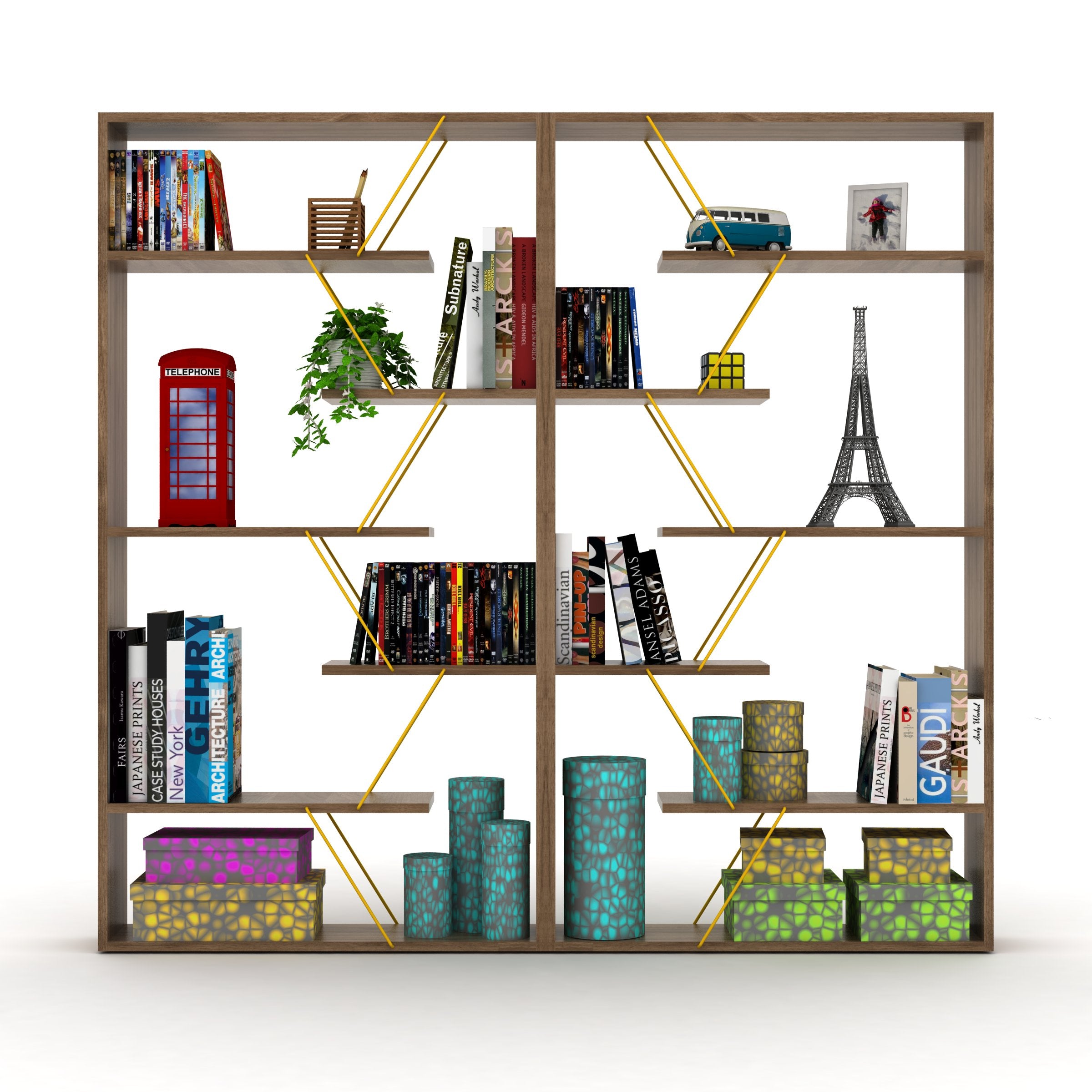 Home Canvas Furniture Trading LLC.Tars Book Shelf - Walnut/Yellow Book Shelf 